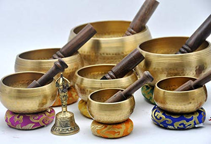 singing bowl set of 7-Tibetan singing bowl set-handmade singing bowl set form Nepal-singing bowl for yoga and meditation (Bronze Bitten)