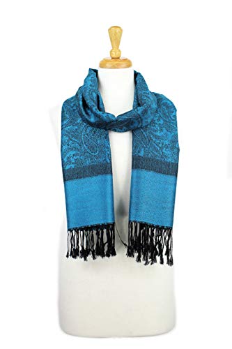 PASKMLNA Paisley Jacquard Pashmina Shawl Wrap Scarf Stole - color: Cyan Blue
