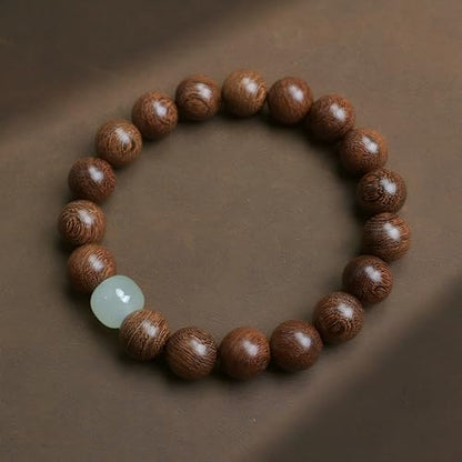 Feng Shui Wood Bracelet, Natural Golden Sandalwood Buddhist Mala for Wealth Luck Prosperity, Positive Energy Meditation Bracelet, Unisex Holiday Gift