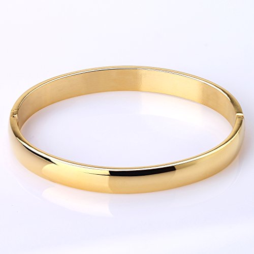 Womens 6MM Stainless Steel Brecelet Plain Polished Finish Cuff Bangle - color: Gold(Engraved)