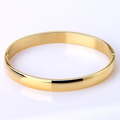 Womens 6MM Stainless Steel Brecelet Plain Polished Finish Cuff Bangle - color: Gold(Engraved)