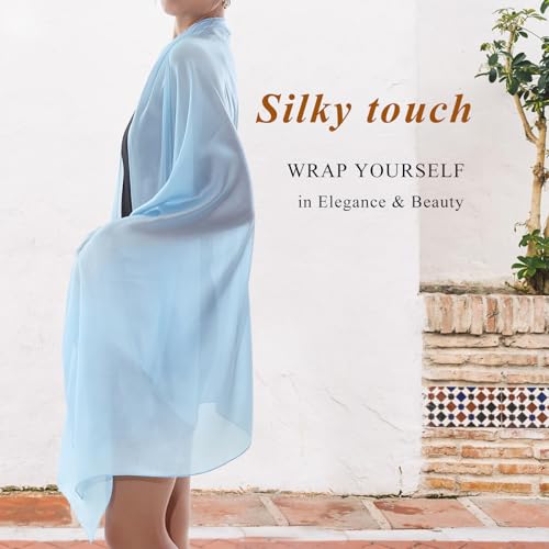 RIIQIICHY Women Shawls and Wraps for Evening Dresses Like Chiffon Silk Scarf Formal Silky Pashmina Shawls for Weddings - color: Light Blue