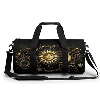 Sun Crescent Moon Stars Astrology Tarot Cards Cylindrical Portable Fitness Bag, Large Capacity Handbag - color: Sun Crescent moon stars astrology tarot cards