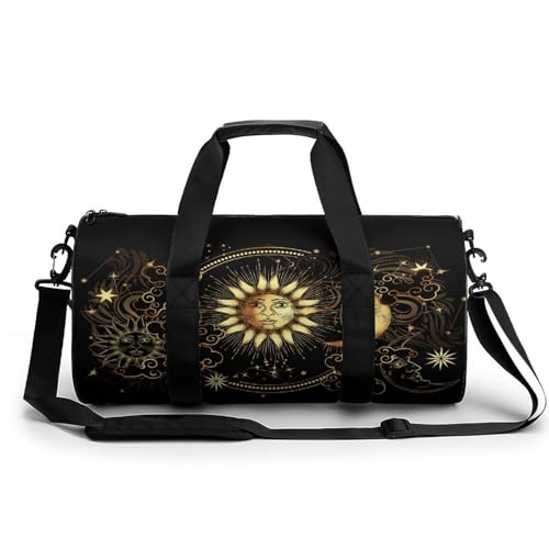 Sun Crescent Moon Stars Astrology Tarot Cards Cylindrical Portable Fitness Bag, Large Capacity Handbag - color: Sun Crescent moon stars astrology tarot cards