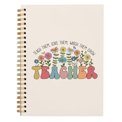 Teacher Appreciation Gifts, Groovy Floral Teacher Notebook, Teacher Gifts for Women, Thank You Teacher Gifts, Teacher Desk Supplies, Teach Them Love Them Spiral Notebook 5.5x8.3 Inch - color: Teacher - White