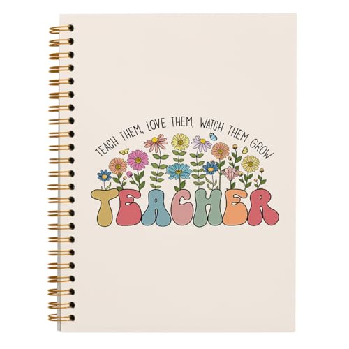 Teacher Appreciation Gifts, Groovy Floral Teacher Notebook, Teacher Gifts for Women, Thank You Teacher Gifts, Teacher Desk Supplies, Teach Them Love Them Spiral Notebook 5.5x8.3 Inch - color: Teacher - White