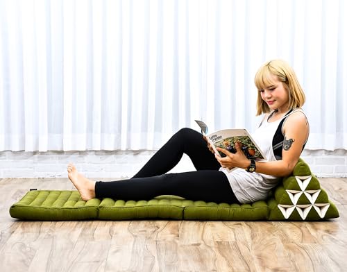 Leewadee Floor Mattress with Triangle Cushion, Floor Chair with Back Support, Recliner Reading and Sleeper Chair, Meditation Cushion, Comfy Living Room Furniture, Floor Cushion, Green - color: Cl23 - Green, size: 3 seating segments