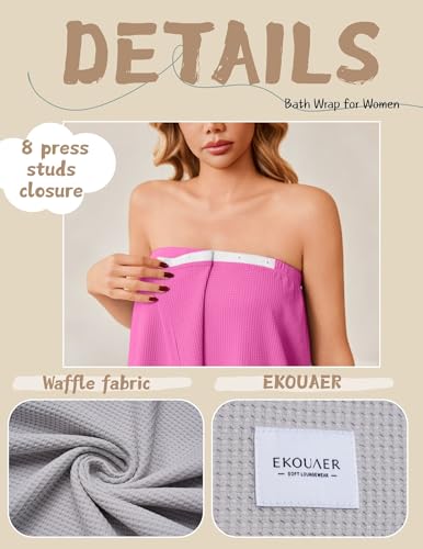 Ekouaer Waffle Robes For Women Bath Wrap Lightweight Shower Wrap 2026 Knee Length Spa Robe with Adjustable Closure S-XL - color: Hot Pink, size: X-Large