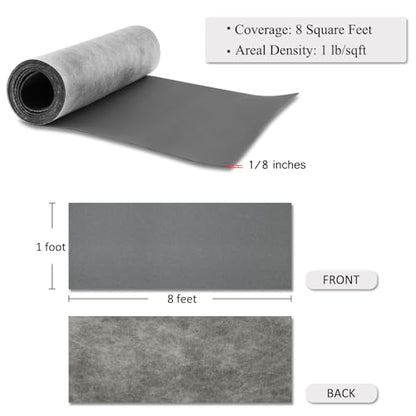 TroyStudio Mass Loaded Vinyl Sound Proof Barrier, 1 lb/sqft, 1 x 8 Feet MLV Insulation Sheet, Anti Vibration Deadening Soundproofing Material - color: Gray
