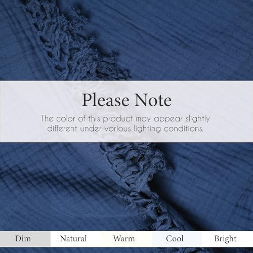 100% Cotton Muslin Throw Blanket, Gauze Blanket 50"X60" Throw with Tassel 4 Layered for Couch, Bed, Living Room, Home,Lightweight & All Season Blankets & Throws, Skin Friendly(Navy Blue)