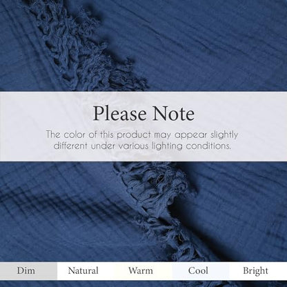 100% Cotton Muslin Throw Blanket, Gauze Blanket 50"X60" Throw with Tassel 4 Layered for Couch, Bed, Living Room, Home,Lightweight & All Season Blankets & Throws, Skin Friendly(Navy Blue)