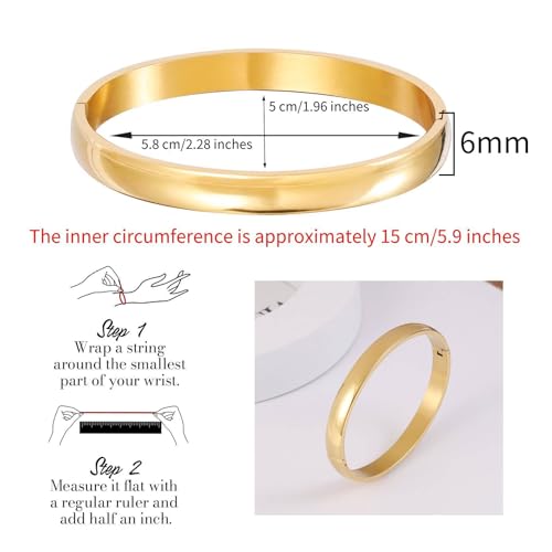 Womens 6MM Stainless Steel Brecelet Plain Polished Finish Cuff Bangle - color: 1-Gold