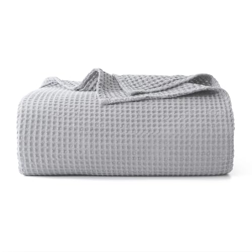 100% Cotton Waffle Blanket (Gray - Full Size - 84 * 90''), Pre-Washed and Anti-Shrinkage Soft Lightweight Bed & Couch Blanket, 380 GSM Waffle Weave Throw Blanket for All Seasons - color: Light Grey, size: Full (84"*90")
