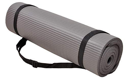 Fitvids All Purpose 1/2-Inch Extra Thick High Density Anti-Tear Exercise Yoga Mat and Knee Pad with Carrying Strap, Multiple Colors - color: Gray