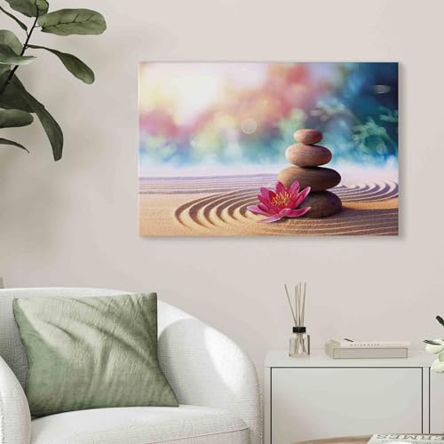 artgeist Acoustic Canvas Wall Art Zen Sand Garden Print 35x24 in - 1pcs Picture with Acoustic Foam Sound Artwork Room Acoustics Soundproofing Lily Flower Spiritual Calm Beauty Rocks b-B-10325-b-a - color: #09, size: 35"L x 24"W