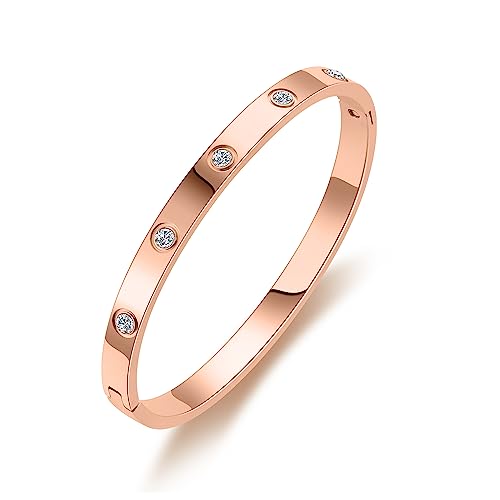 RIMRIVA 18K Gold-plated Bracelets for Women Friendship Love Bangle Bracelets Stainless Steel Bracelet Jewelry Birthday Gifts for Women Stocking Stuffers - color: Rose Gold, size: Medium