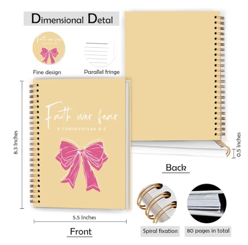 XUNLURY Faith over Fear Coquette Pink Bow Christian Notebook, Inspirational Christian Journal Gifts for Women, Preppy Prayer Journal, Bible Study Hardcover Spiral Notebooks, 5.5x8.3 Inch - color: Color_E