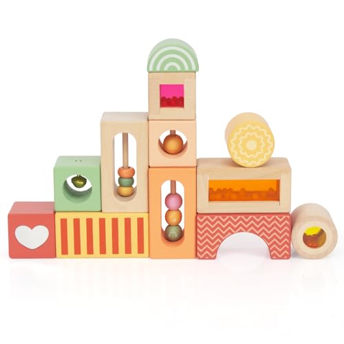 Fun with Sounds Wooden Discovery Blocks for Toddlers with Acoustic Sounds, Toddler Toys for Preschool Learning Activities (Red)
