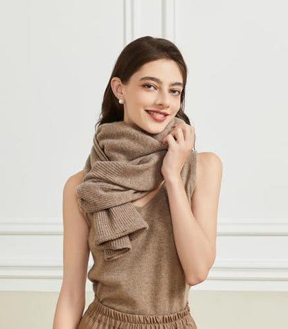 BRYCTSISEN Women's Lightweight Wool Shawl Wrap Scarf with Sleeves Outer Warm Knitted Open Front Poncho Cape Fall Winter - color: Brown