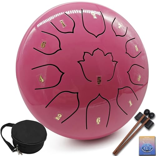 8.5-Inch 11-Note Steel Tongue Drum, Rain Drum for Outside and Garden, Musical Gift for Family and Friends, Great for Music Learning, Yoga and Meditation - color: Candy Pink, size: 8.5 Inch 11 Notes