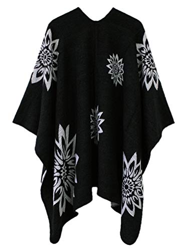 Urban CoCo Women's Color Block Shawl Wrap Open Front Poncho Cape - color: Series 22-black