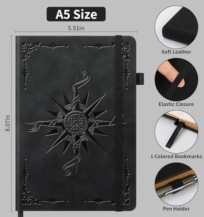 Lined Journal Notebook, A5 200 Pages Leather Journals For Writing Women & Men Travel,business,work & School,college Ruled Notebooks Hardcover Journaling Notebooks Daily Diary, 5.7'' X 8.3''-Black - color: 200 Pgs-Black, style: A-Lined