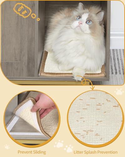 Hzuaneri Cat Litter Box Enclosure Enclosed, Hidden Litter Box Cabinet Furniture with Storage, Wooden Indoor Cat House Large, Modern End Table for Living Room Entryway, Greige and Gold CB01505G - color: Greige and Gold
