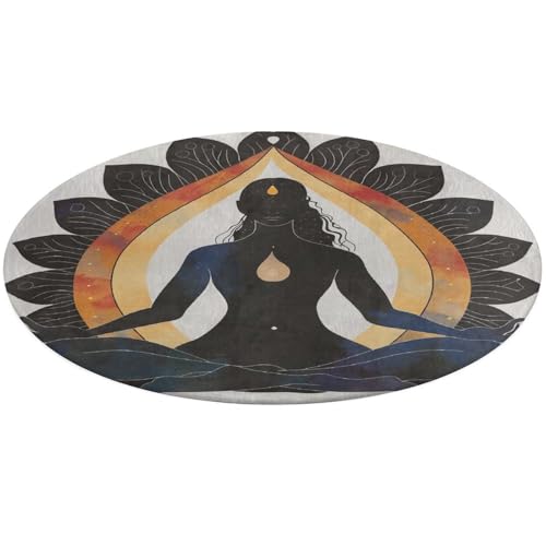 Yoga Meditation Printed Round Area Rugs 60 * 60cm, Coral Fleece Floor Mat with Super Absorbency and Non-Slip for Living Room, Bedroom, Bathroom, Office