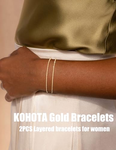 KOHOTA Silver Gold Bracelets for Women Trendy 14K Gold Plated Bracelet for Women Non Tarnish Dainty Stackable Layered Chain Heart Pearl Knot Beaded Bracelets Stack Set Charm Mothers Day Jewelry Gifts - color: E.Layered-gold
