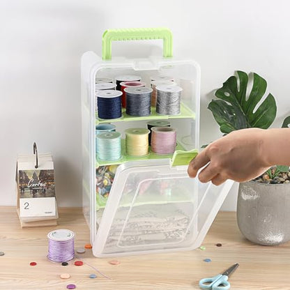 BTSKY Clear Plastic Dividing Storage Box with 4 Deep Compartments Adjustable Storage Bin with Lid Portable Craft Container Multipurpose Sewing Box Art Supply Organizer, 13.9x7.9x6.2 Inches, Green - size: 13.9x7.9x6.2 Inches-Green