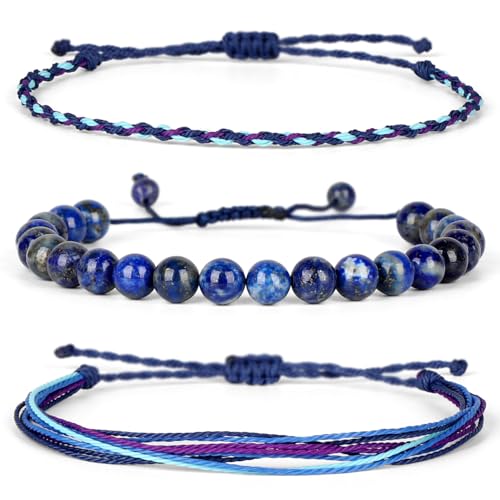 QOGIR Handmade Healing Bracelet,6mm Natural Gem Stone Bracelet rope bracelet - color: Lapis(Wisdom and Truth), size: 8mm