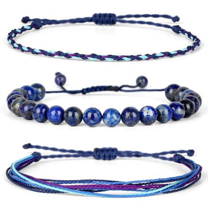 QOGIR Handmade Healing Bracelet,6mm Natural Gem Stone Bracelet rope bracelet - color: Lapis(Wisdom and Truth), size: 8mm