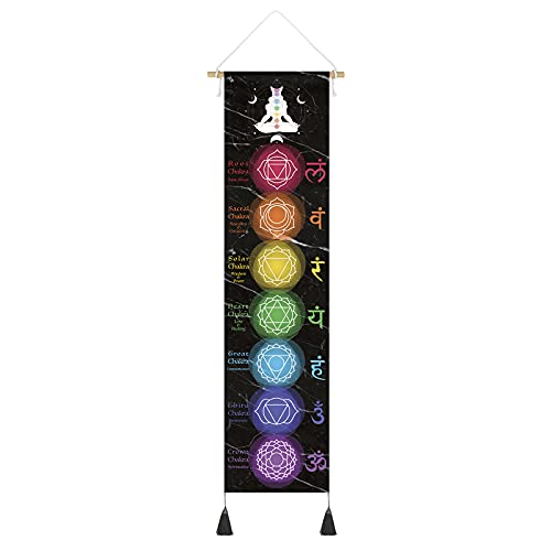 DigiTizerArt Hanging Poster Canvas Wall Art Banner for Meditation 7 Chakras Yoga Painting | Wall Hanging Tapestry Decoration Black and White | 33 x 135 cm (Black) - color: Style-A Black