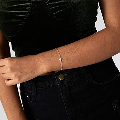 Kyerlyn 14K Gold Plated Handmade Dainty Dot Bracelet Cute Thin Everyday Bracelets for Women Men Size 6.5"+2" Extender - color: Cross:White Gold