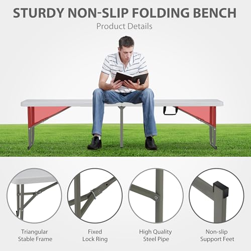6ft Plastic Folding Bench with Carrying Handle & Lock, Portable Outdoor Bench in Garden Picnic Camping Dining Party Seat, Waterproof Bench for Soccer Activities, Firm and Durable (2Pack A) - size: 2Pack A