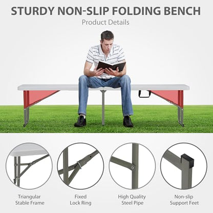 6ft Plastic Folding Bench with Carrying Handle & Lock, Portable Outdoor Bench in Garden Picnic Camping Dining Party Seat, Waterproof Bench for Soccer Activities, Firm and Durable (2Pack A) - size: 2Pack A