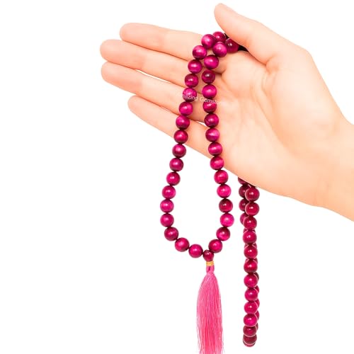 Amazing Gemstone Japa Mala 108 Prayer Beads Necklace and Wrist Mala Bracelet for Meditation - color: Pink Tiger Cats Eye, size: Without Knots