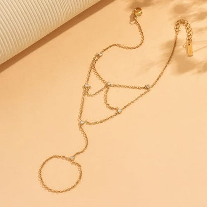18K Gold Plated Hand Chain Bracelets for Women, Dainty Cubic Zirconia, Heart, Beads, Bamboo Link Charm Bracelet, Trendy Adjustable Finger Ring Bracelet, Hand Chain Jewelry, Christmas Gifts - style: Reticular CZ Hand Chain
