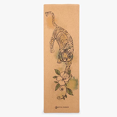 Shakti Warrior Cork Yoga Mat - Artist Designed, Premium Printed Eco-Friendly Non-Slip mat, Great for Regular & Hot Yoga, Pilates, Workouts 72 inch x 24 inch x 3mm Thick - color: Tiger