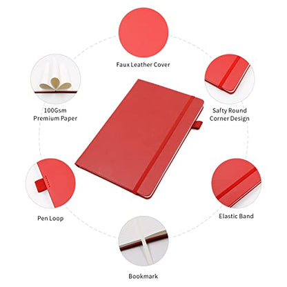 Lined Journal Notebooks with Pen Loop, Hardcover Notebook Journal for Work, 100Gsm Premium Thick Paper with Inner Pocket, Medium 5.7''''x8.4'''', ?bright Red, Ruled, 1 Pack - color: Bright-red