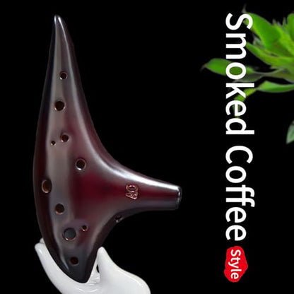 “Ocean Notes” 12 Hole Sweet Potato Ocarina Graceful Shape Pottery Ocarina in Alto C (Smoked Coffee) - style: Smoked Coffee