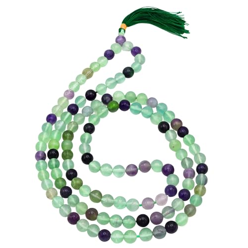 Amazing Gemstone Fluorite Mala Beads - 108 Prayer Beads for Meditation and Mindfulness Practice, Handcrafted Mala Beads with Natural Gemstones for Spiritual Healing and Relaxation(Plain) - color: Fluorite, style: Plain