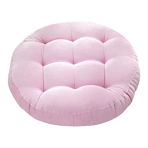 kingsea Floor Pillow,Round Solid Color Tufted Corduroy Floor Cushion 22" x 22" Chair Pad Cushions Meditation Pillow,for Balcony Bedroom Tatami Living Room Sofa Balcony Outdoor (Pink)
