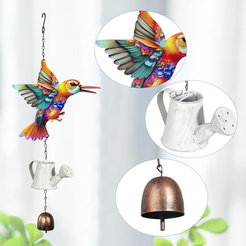 Metal Hummingbird Hanging Decor, Bird Wind Chime Bell Hanging Decor for Outdoor Garden Yard Doors Walls Living Rooms Bedrooms, 2 Pack (Bird-c-Kettle) - style: bird-c-kettle