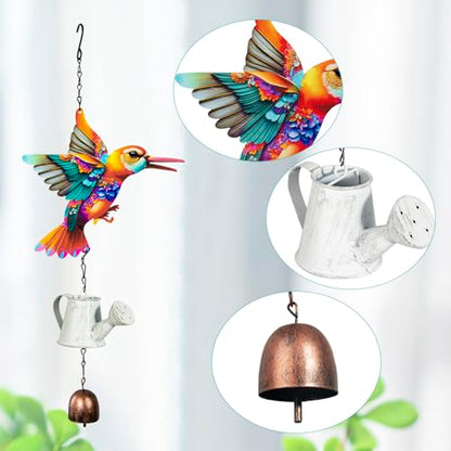 Metal Hummingbird Hanging Decor, Bird Wind Chime Bell Hanging Decor for Outdoor Garden Yard Doors Walls Living Rooms Bedrooms, 2 Pack (Bird-c-Kettle) - style: bird-c-kettle