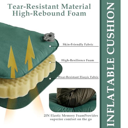 Travel Seat Cushion for Airplane - Portableself Inflating Memory Foam Seat Cushion for Long Flights- Stadium Seat for Sports Events, Outdoor，Camping