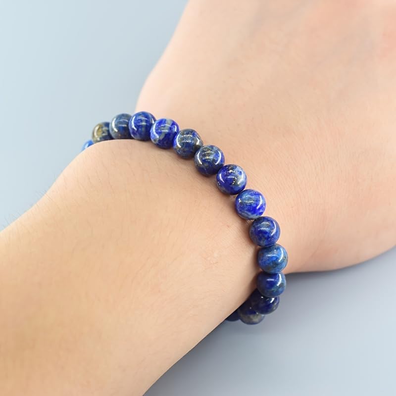 Natural Stone Beaded Bracelets for Women Men - 8MM Semi-Precious Stones Bracelets Adjustable Crystal Beads Stretch Bracelet - color: Lapis Lazuli-1