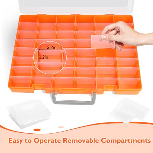 Bluedale 2 Pack 48 Grids Large Plastic Organizer Box with Adjustable Dividers, Beads Storage Containers Compartment Tackle Box Case for Crafts Hobby Small Parts Fishing Seeds Jewelry (Orange) - size: Orange-2P