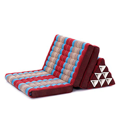Leewadee 3-Fold Mat XXL with Triangle Cushion – Firm TV Pillow, Foldable Mattress with Cushion Made of Kapok, 67 x 31 inches, Blue Red - color: Sf27 - Blue, Red, size: 3 seating segments XL