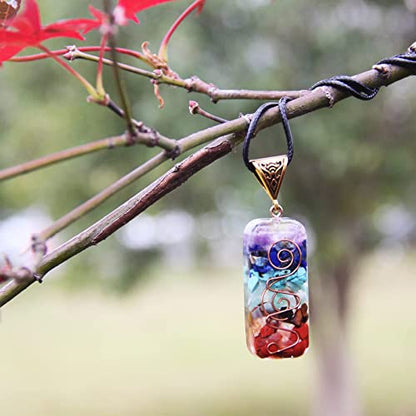 Orgone Chakra Pendant 7 Chakra Stones Necklace Orgonite Pendant with Adjustable Cord Crystals Necklace for Women Men - style: Harmonious